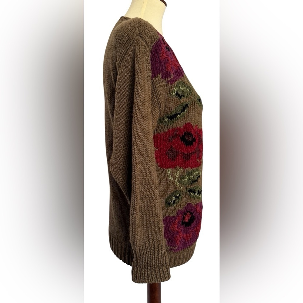Vintage Counterparts Floral Knit Fall Winter Thick Retro 90s Sweater Size Medium - Picture 3 of 14
